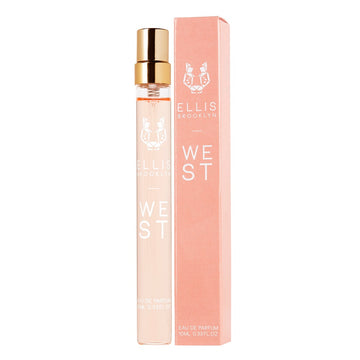 West 10ml Eau De Parfum Travel Spray next to West 10ml Eau De Parfum Travel Spray box on white background.