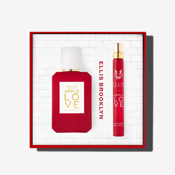 Apple Love Eau De Parfum Gift Set Box showing Apple Love 50ml Eau De Parfum and Apple Love 10ml Eau De Parfum Travel Spray on white background.