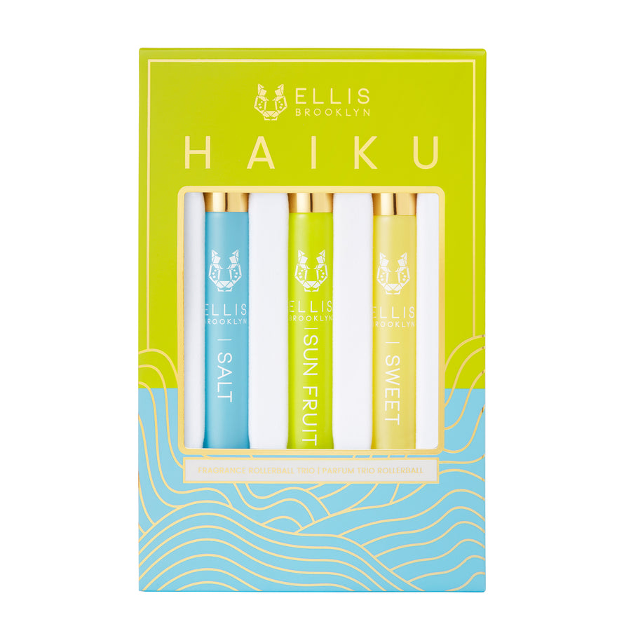 Ellis Brooklyn HAIKU Fragrance Trio - Clean Perfume, SALT, SWEET, & SUN FRUIT Rollerball Perfume for Women, Travel Size Perfume Gift Sets for Women