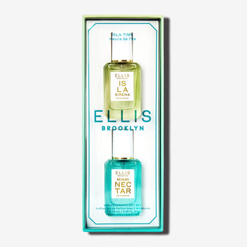 ISLA TIME Gift Set containing ISLA SIRENA Eau de Parfum 7.5ml and MIAMI NECTAR Eau de Parfum 7.5ml on white background