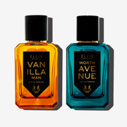 Vanilla Man 50ml Eau De Parfum and Worth Avenue 50ml Eau De Parfum on white background.