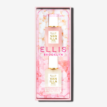 TWICE AS NICE Gift Set containing VANILLA RICE Eau de Parfum 7.5ml and VANILLA SALT Eau de Parfum 7.5ml on white background