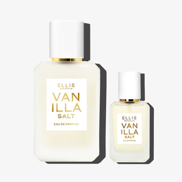 VANILLA SALT 50mL bottle next to a 7.5mL bottle of VANILLA SALT on a white background