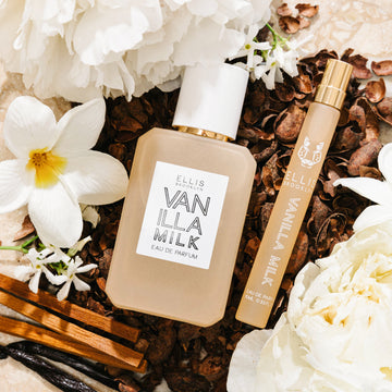 IMAGE 2: VANILLA MILK 50ML BOTTLE AND TRAVEL SPRAY WITH ingredients 